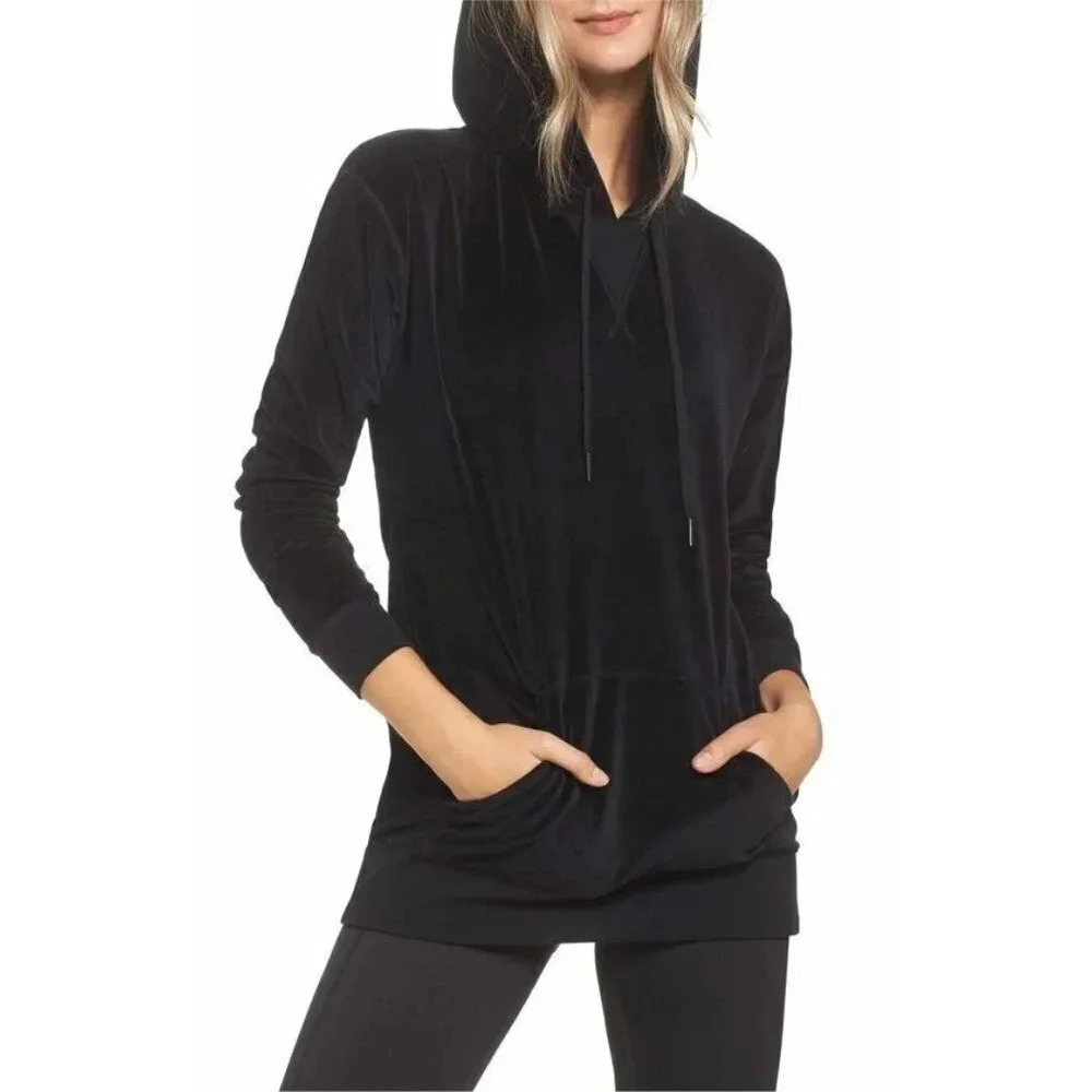 ZELLA | VELOUR HASHTAG TUNIC HOODIE